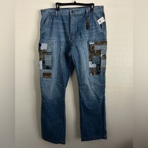 PRPS Indigo Miyagi Patchwork Cargo Denim Jeans Noir Bruised Never Broken Size 38